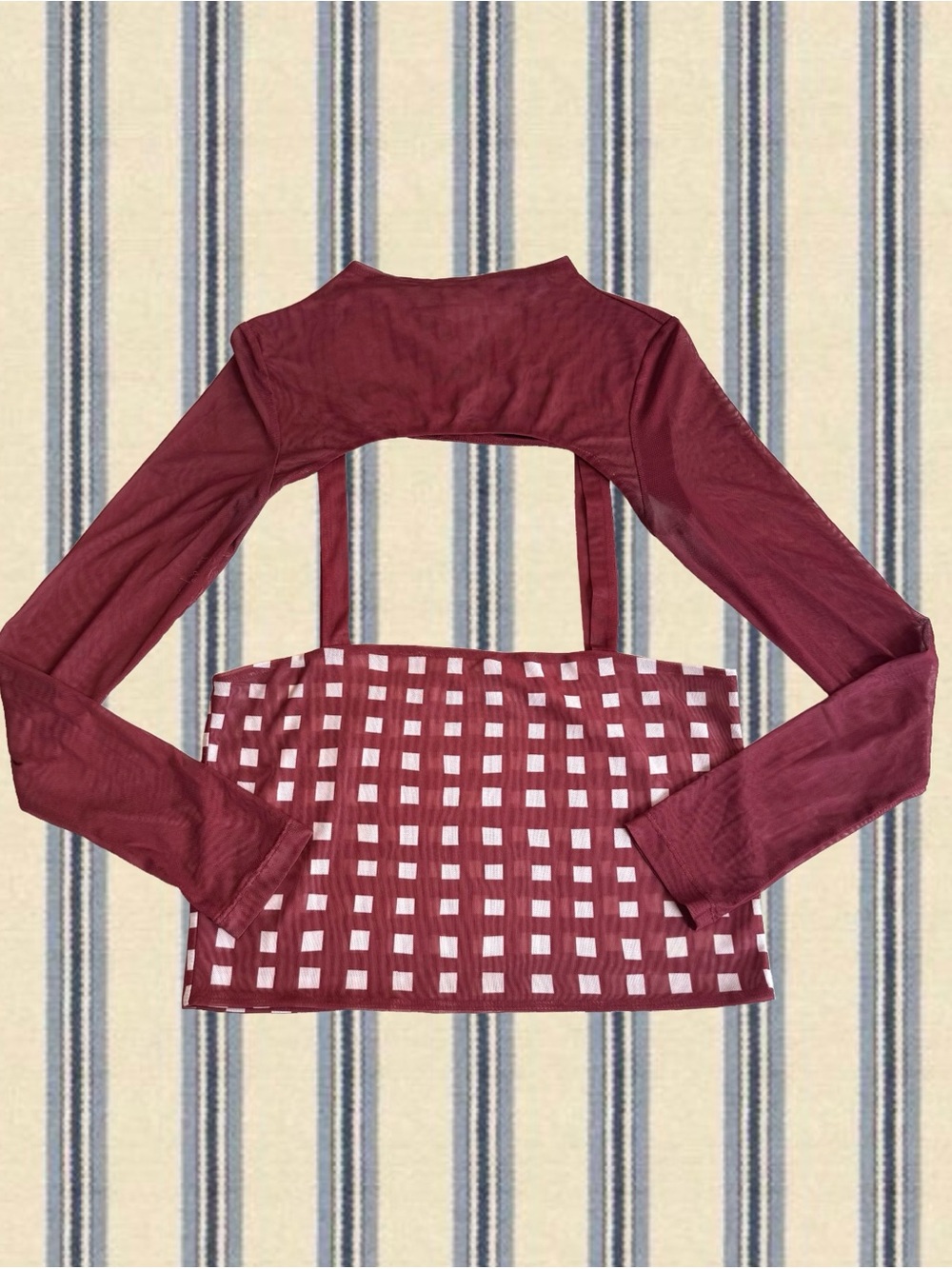 Find Me Now The Label Micromesh Burgundy Checkered Tank and Bolero Set